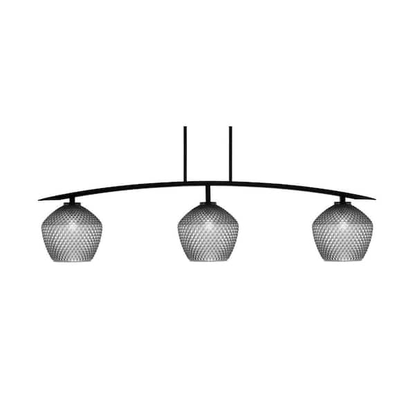 Unbranded Siena 3-Light Matte Black Billiard Light with 9 in. Smoke Textured Glass Shades No Bulbs Included