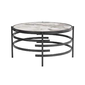 32.48 in. Gray Round Sintered Stone Coffee Table with Sturdy Metal Frame