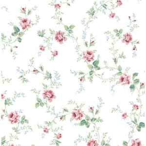 56 Sq. Ft. Blush and Spearmint Meadow Floral Trail Pre-Pasted Paper Wallpaper Roll