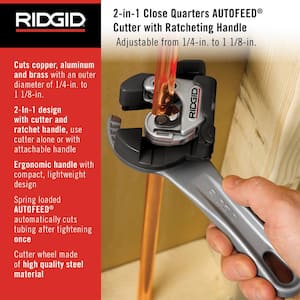 118 2-in-1 Close Quarters AUTOFEED 1/4 in.-1-1/8 in. Metal Tubing Compact Cutter,Tool with X-CEL Knob for Quick Cutting