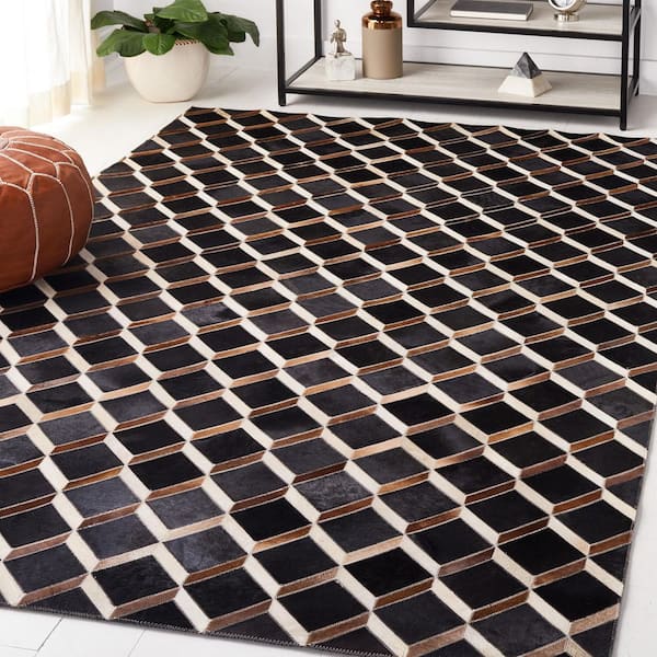 Studio Leather 5 ft. x 8 ft. Black/Brown Cubed Area Rug