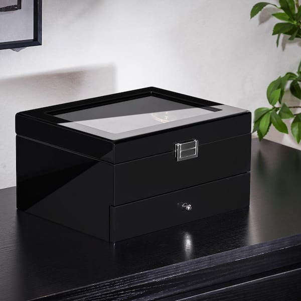 Piano Black 8 Slot Wooden Watch Box with Drawer LX1239 - The Home