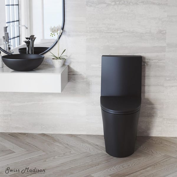 St. Tropez 1-Piece 14 in. Rough-in 1.28 GPF Right-Hand Vortex Flush Elongated Toilet in Matte Black