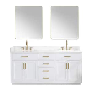 Gavino 72 in. W x 22 in. D x 34 in. H Double Sink Bath Vanity in White with White Composite Stone Top and Mirror