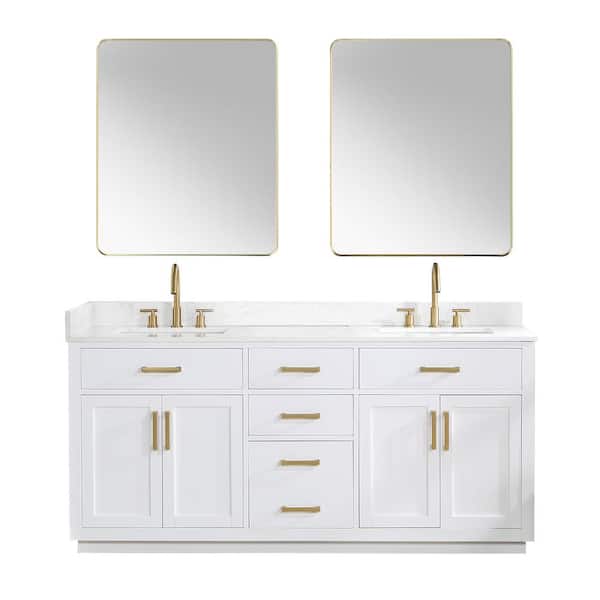Altair Gavino 72 in. W x 22 in. D x 34 in. H Double Sink Bath Vanity in White with White Composite Stone Top and Mirror