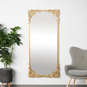 30 in. W x 66 in. H Gold Metal Polished Tall Ornate Baroque Floor Mirror
