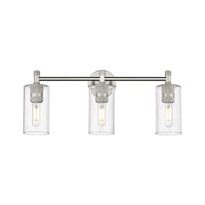 Crown Point 23.88 in. 3-Light Satin Nickel Vanity Light with Glass Shade