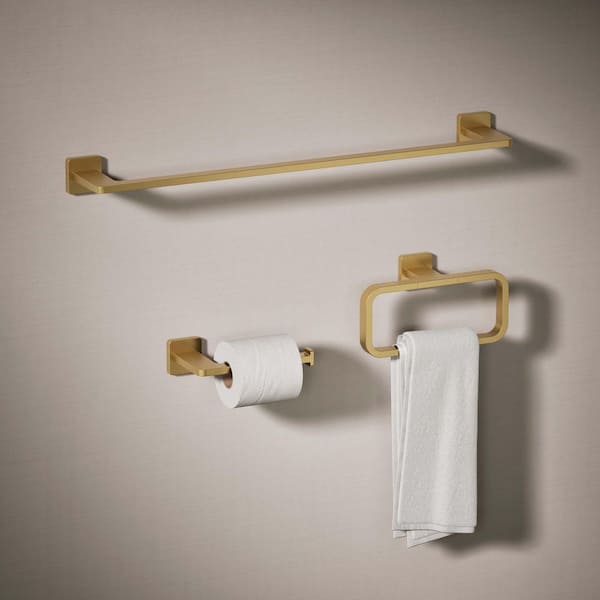 Mavera 3-Piece Bath Hardware Set Towel Bar, Toilet Paper Holder and Hand Towel Holder in Vibrant Brushed Moderne Brass