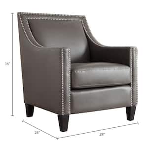 Kennedy Faux Leather Nailhead Arm Chair, Grey