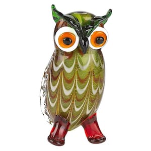 8 .5 in. Multicolor Mouth Blown Owl Art Glass