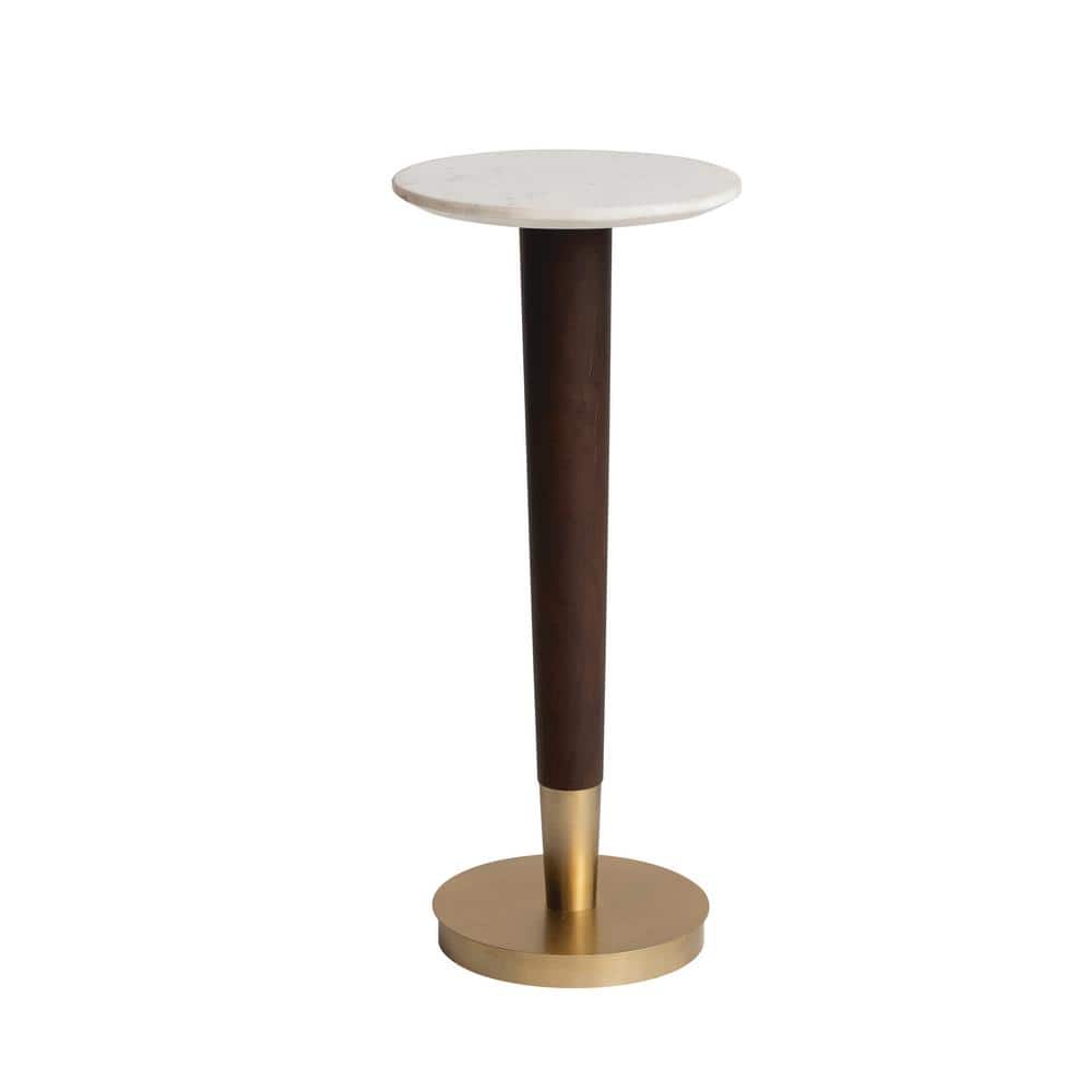 Mid-Century Modern Acacia Wood and Marble Round Accent Table