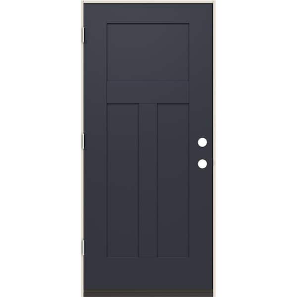 36 in. x 80 in. 3-Panel Right-Hand/Inswing Craftsman Black Steel Prehung Front Door