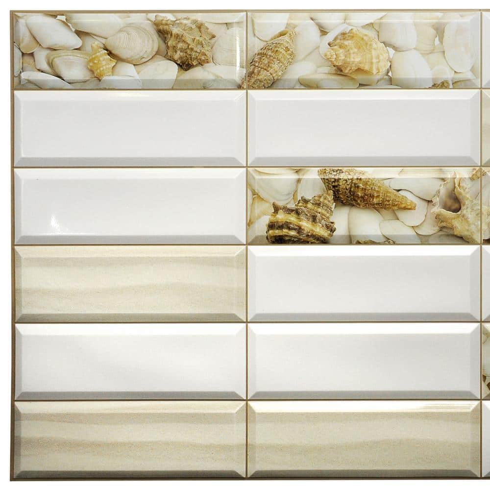 3D Falkirk Retro 1/100 in. x 38 in. x 19 in. White Beige Faux Shells Sand P