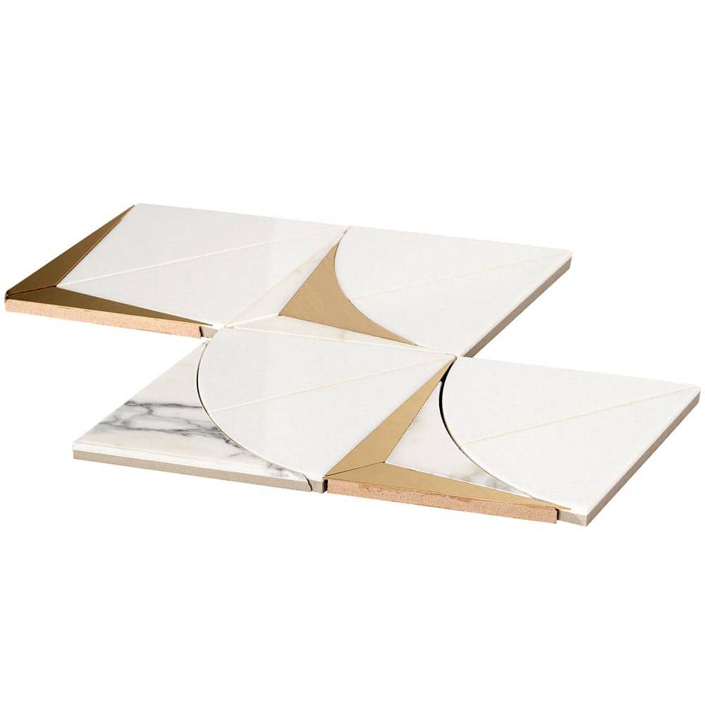 Larvotto White and Brass Polished Marble Mosaic Wall Tile
