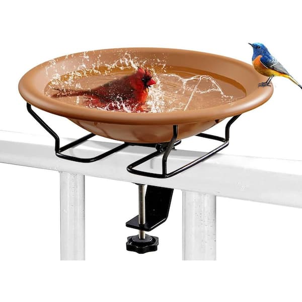 Bird Bath Deck Mounted 12 Inches, Deck Adjustable Steel Clamp 3.5 Inches, Balcony Railing Birdbaths Unheated(Brown)