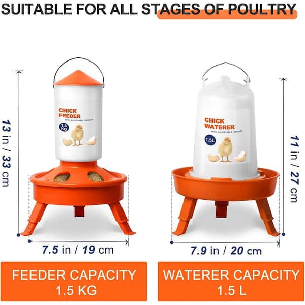 chicky KIWDZFU Adjustable Height Chick Feeder and Waterer Kit 1.5kg