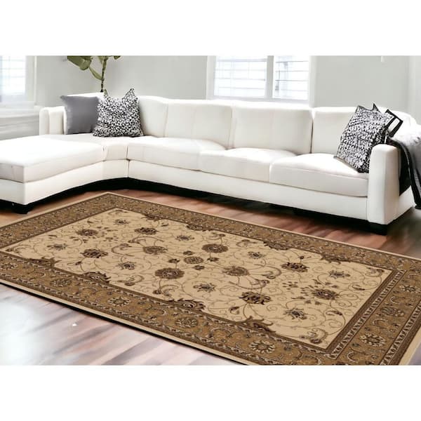 10 ft. x 13 ft. Beige and Brown Oriental Washable Non Skid Area Rug