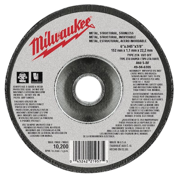 Milwaukee 6 in. x 0.045 in. x 7/8 in. Cut-Off Wheel (Type 27) 49