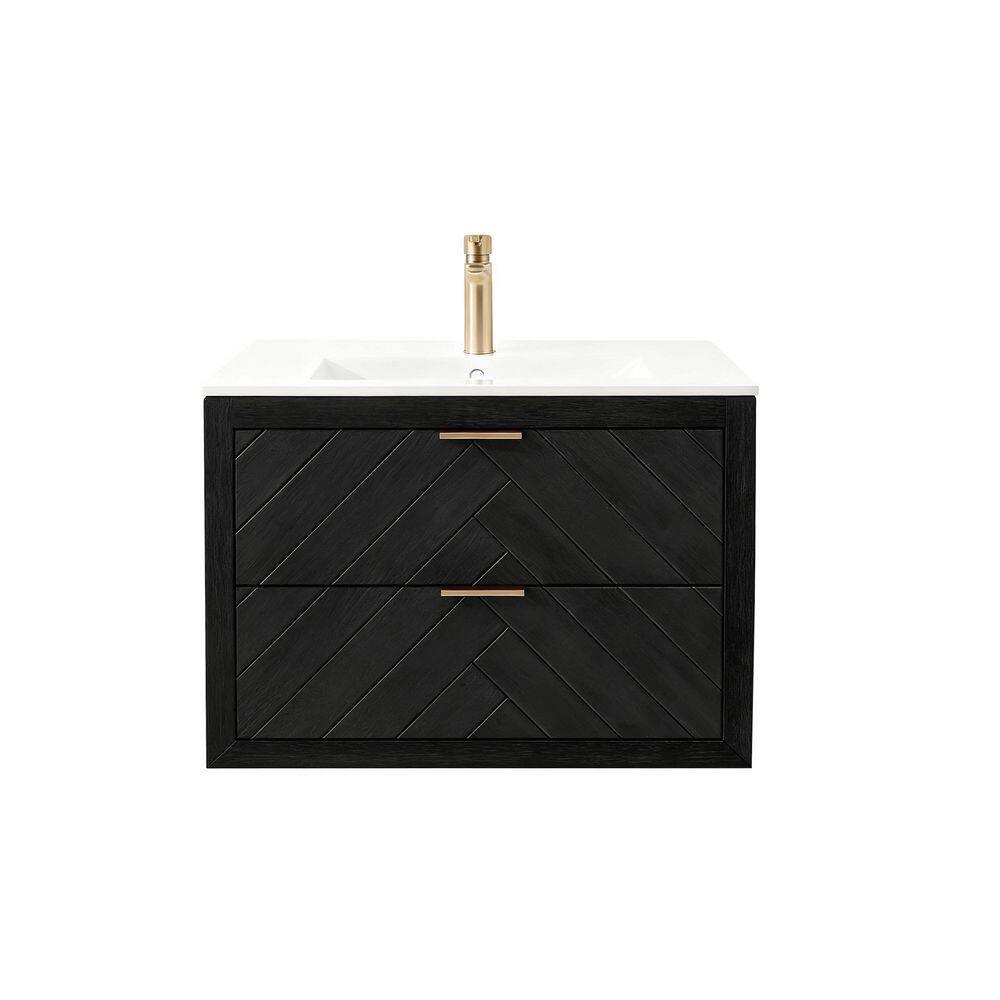 30 in. Wall Mounted Black Bath Vanity with White Ceramic Top Assembled price history on PriceWatchPro