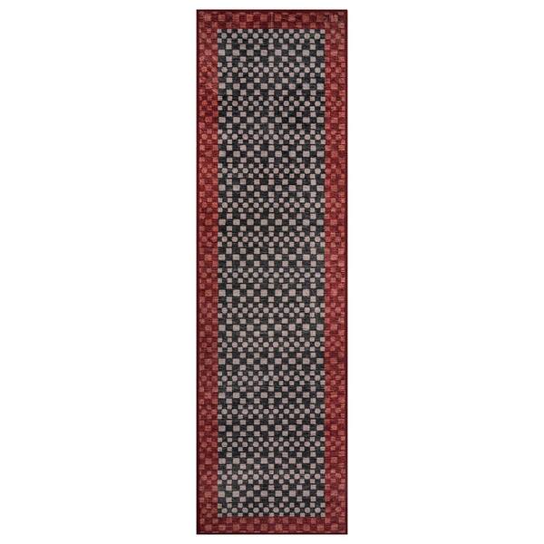 Checkerboard Panel Slate Machine Washable Polyester Non-Slip Backing 2 ft. x 8 ft. Gray Area Rug