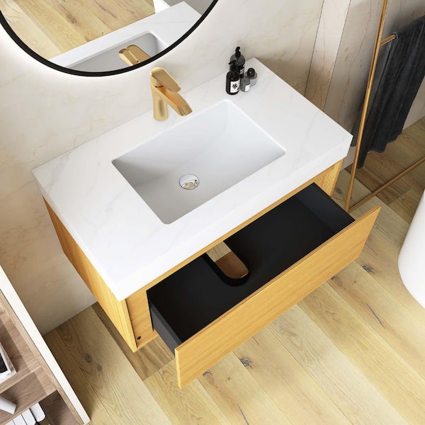Yingze 36 in. Wall-Mounted Single Sink Light Oak Bath Vanity with
