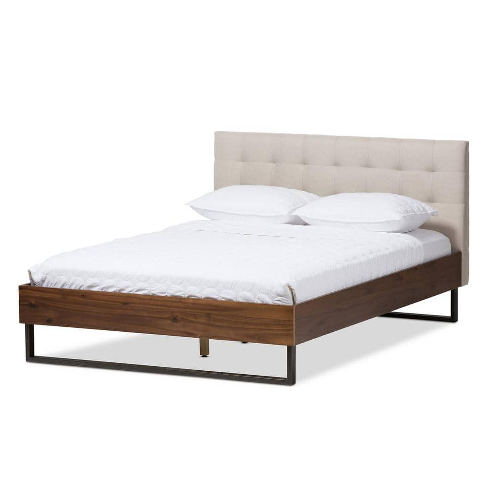 Mitchell Beige Fabric Upholstered Queen Platform Bed -  Baxton Studio, 28862-7353-HD