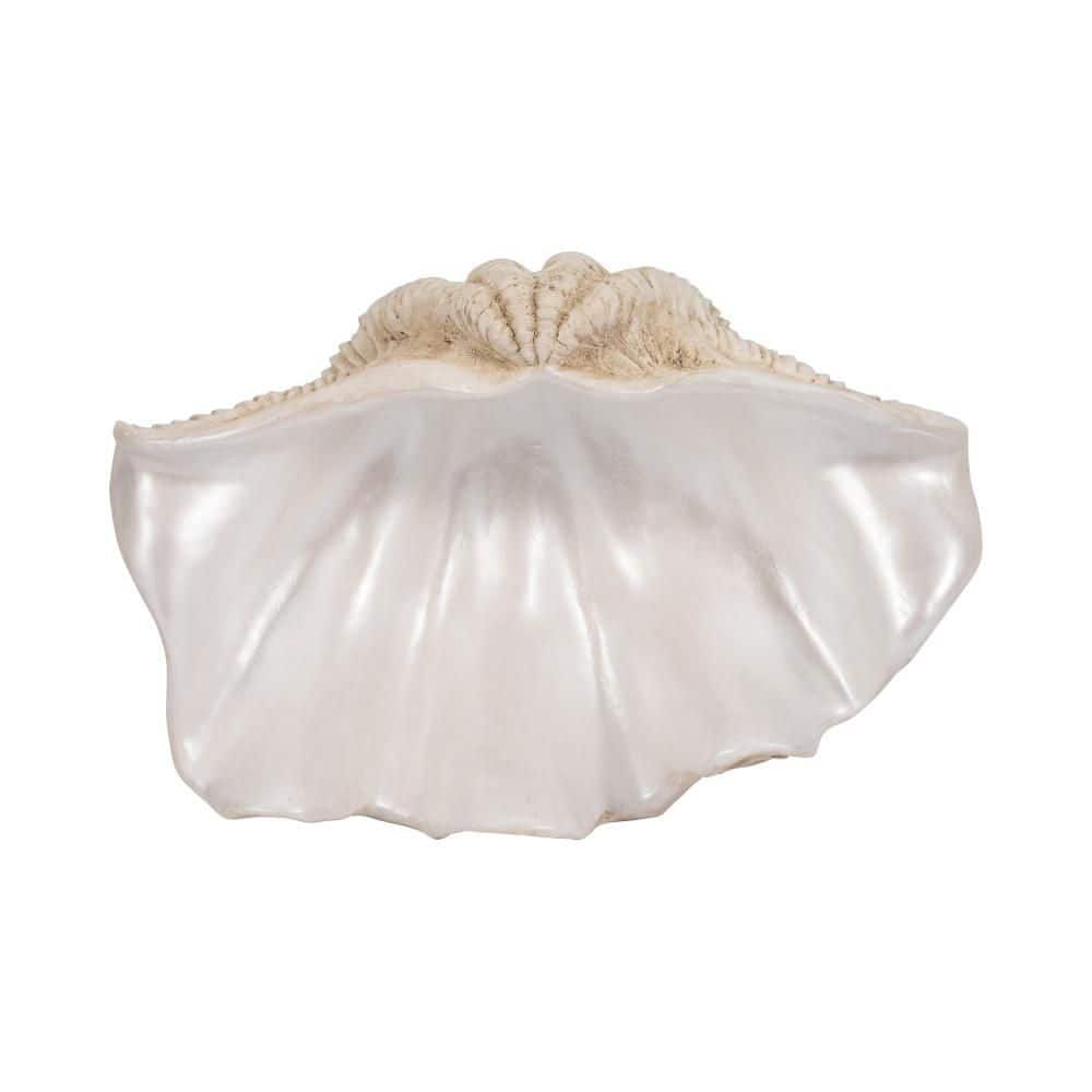Ivory 16 in. x 11 in. Resin Coastal Pearlized Clam Shell Decorative Bowl