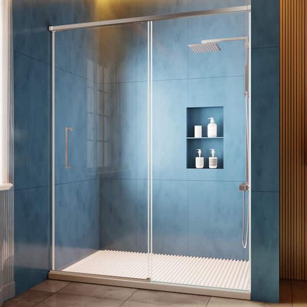 57-60 in. W x 75 in. H Semi-Frameless Sliding Shower Door in Nickel with 5/16 in. Clear Tempered Glass Shower Door