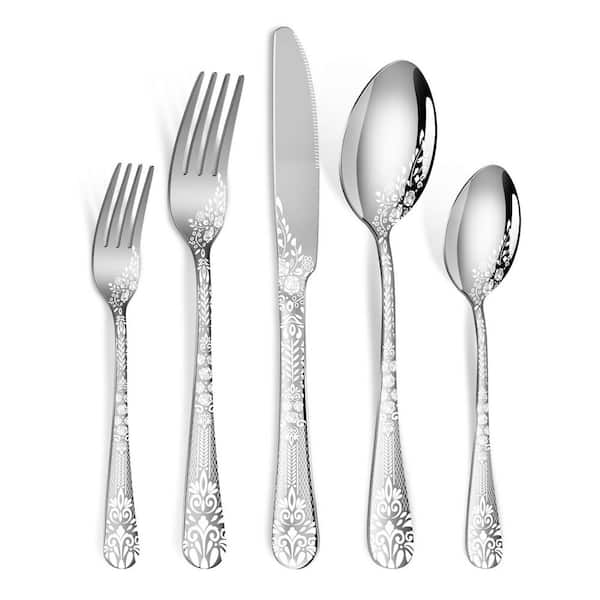 40-Piece Silver Stainless Steel Flatware Set (Service for 8), Mirror Polished Tableware Eating Utensils Set