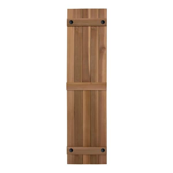 Design Craft MIllworks Grayson 15 in. x 48 in. Cedar Board and Batten Shutters Pair in Brown Natural