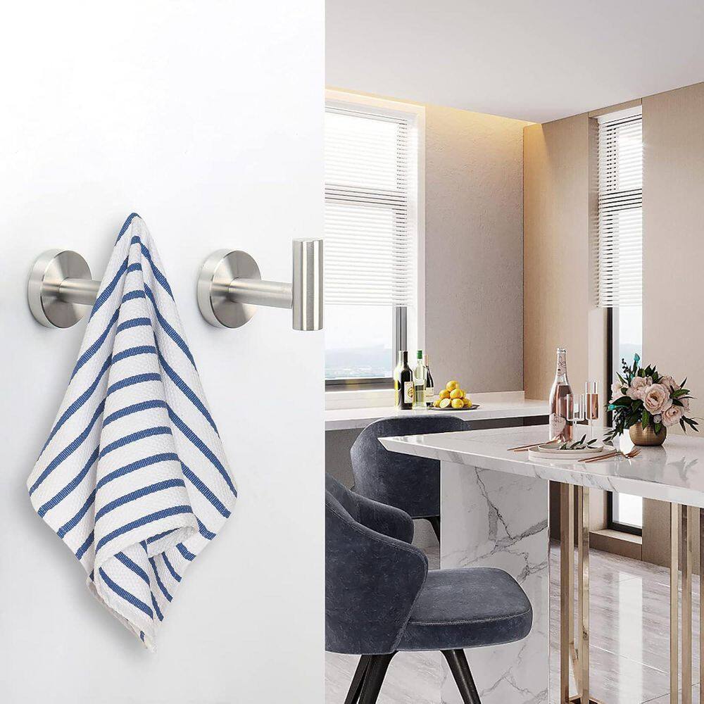 Brushed Nickel Stainless Steel Wall Mounted J-Hook Robe/Towel Hooks, 4-Pack