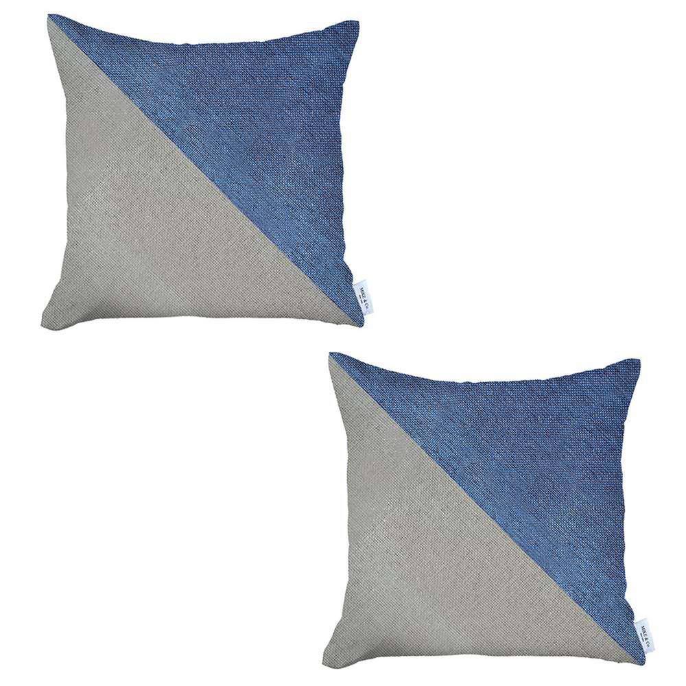 Ivory and Blue Boho-Chic Polyester Euro Pillow Covers, Set of 2