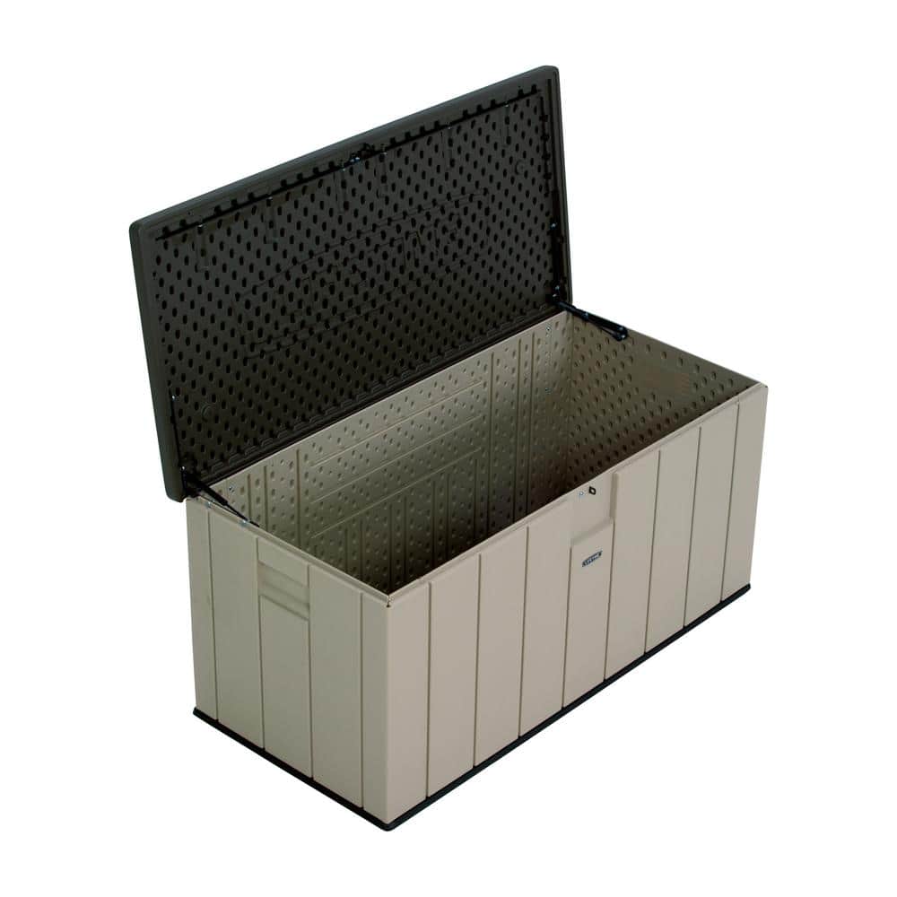 Lifetime 150 Gallon Lockable Beige and Brown Plastic Deck Box