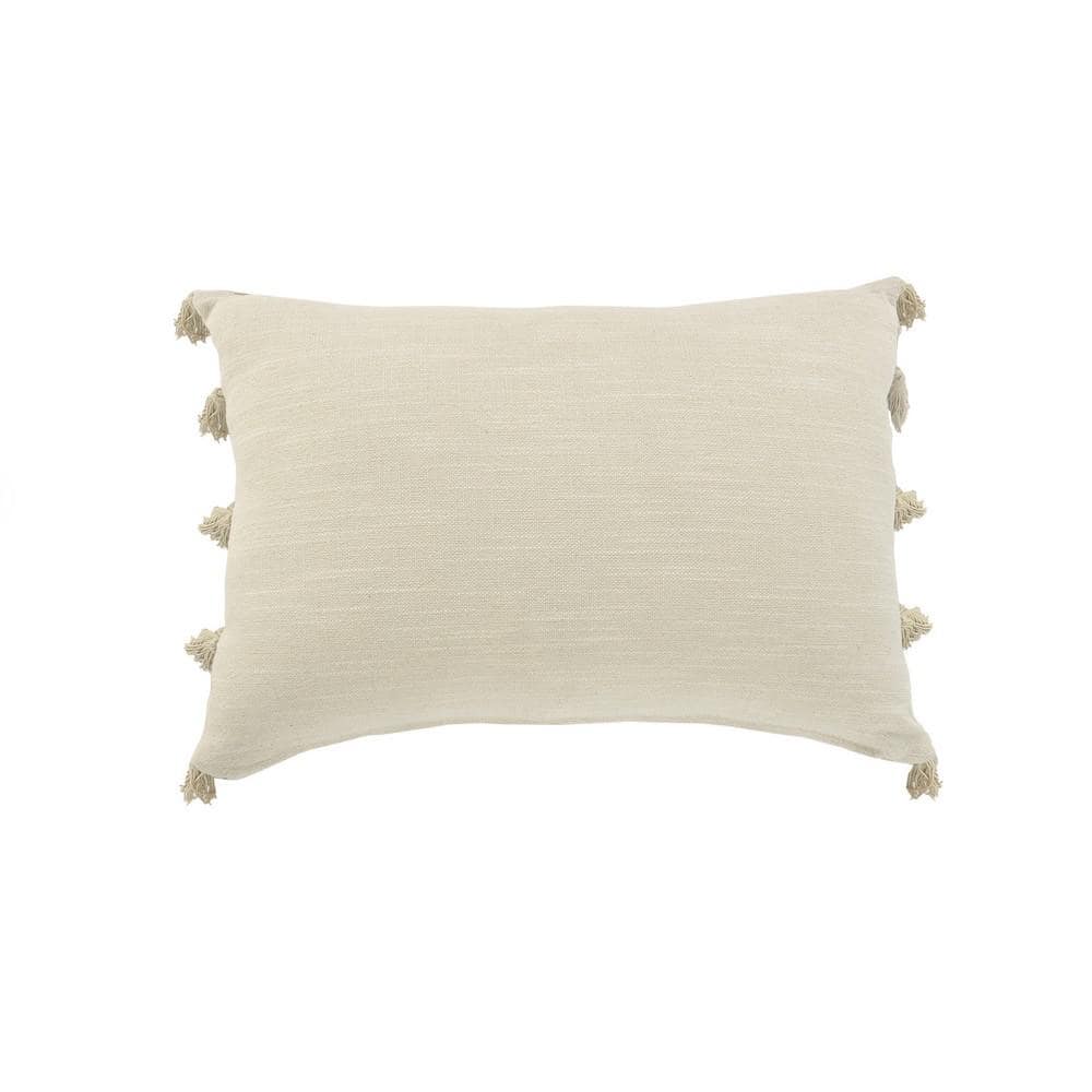 Gray and Beige Embroidered Rectangular Lumbar Pillow