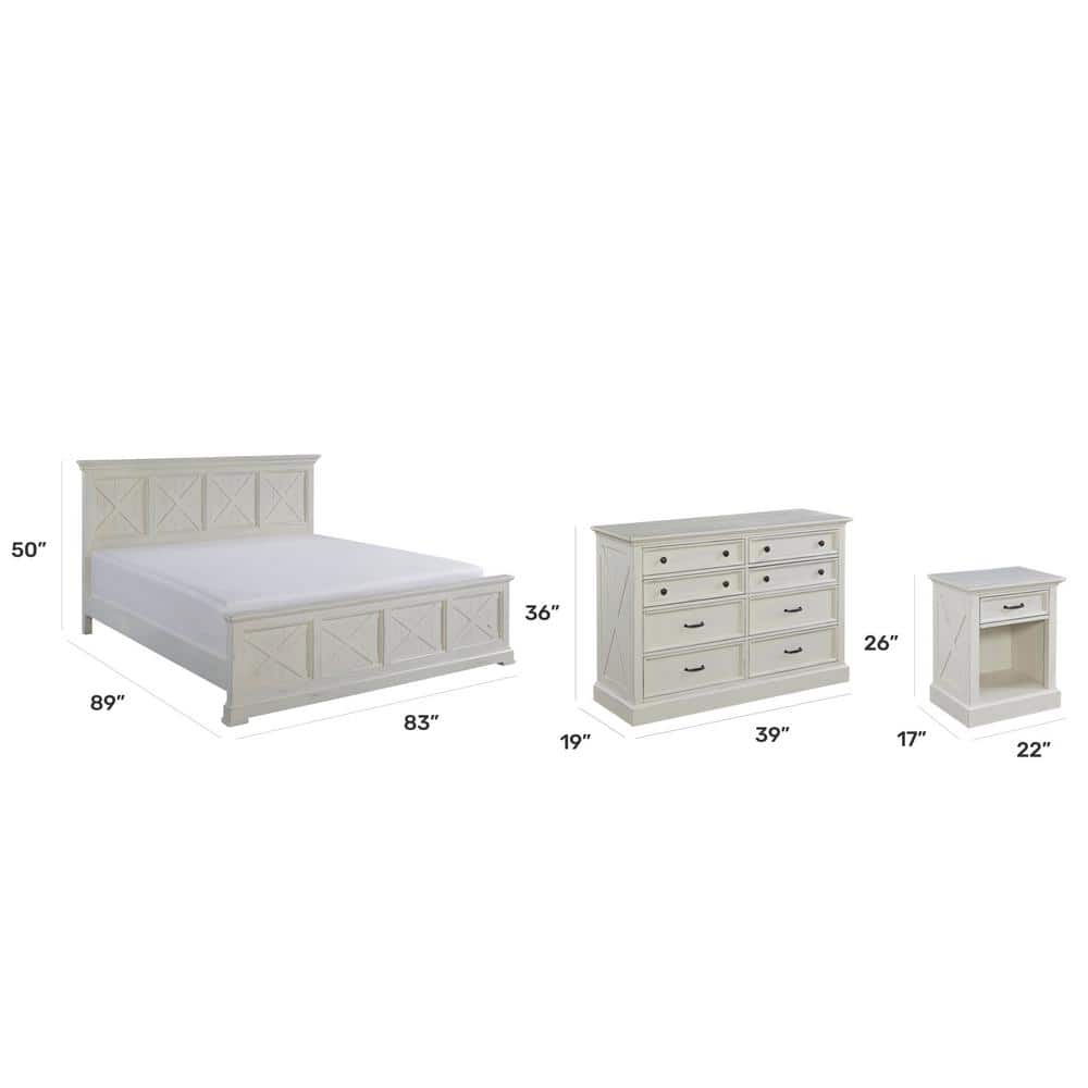 Seaside Lodge Off-White King Bed with Nightstand and Chest