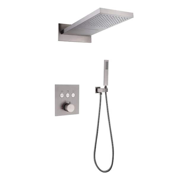 Satico Single-Handle 2-Spray Fixed and Handheld Showerheads 1.8 GPM with Hand Shower Faucet in Brushed Gold
