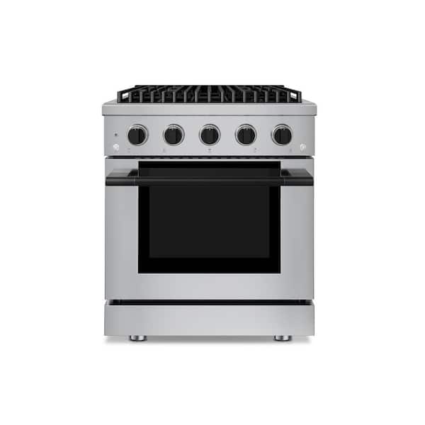 HausPRO 30in.Stainless Steel Gas Range 4-Burners(20,000 BTU)4.2 cu.ft.Convection 5-Racks Convertible NG/LP Matte Black