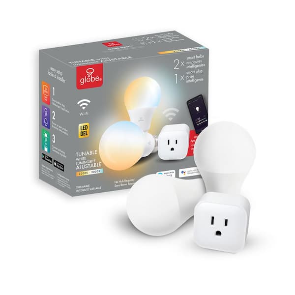 Globe Electric Wi-Fi Smart Starter Kit, No Hub Required, Voice Activated, 1x Wi-Fi Smart Plug, 2x Wi-Fi Smart Tunable LED Bulbs
