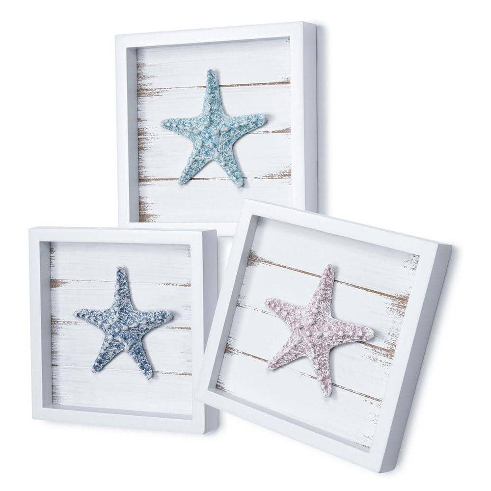3 Piece Wood Framed Coastal 3D Wall Art Print 7 in. x 7 in