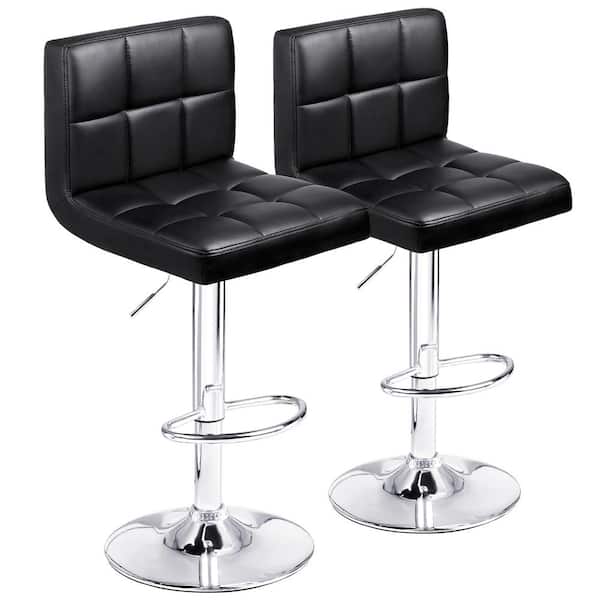 LACOO 33 in. - 44 in. Height Black Low Back Metal Adjustable Bar Stool with PU Leather-Seat 360° Swivel (Set of 2)