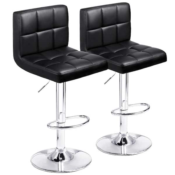 33 in. - 44 in. Height Black Low Back Metal Adjustable Bar Stool with PU Leather-Seat 360° Swivel (Set of 2)