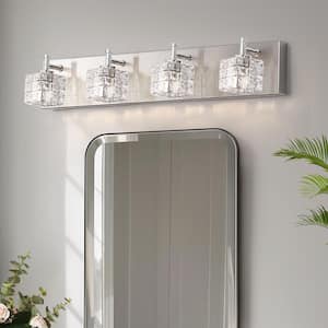 26 in. 4-Light Modern Brushed Nickel Vanity Light Fixture with Crystal Shades (G9 Bulb Base)