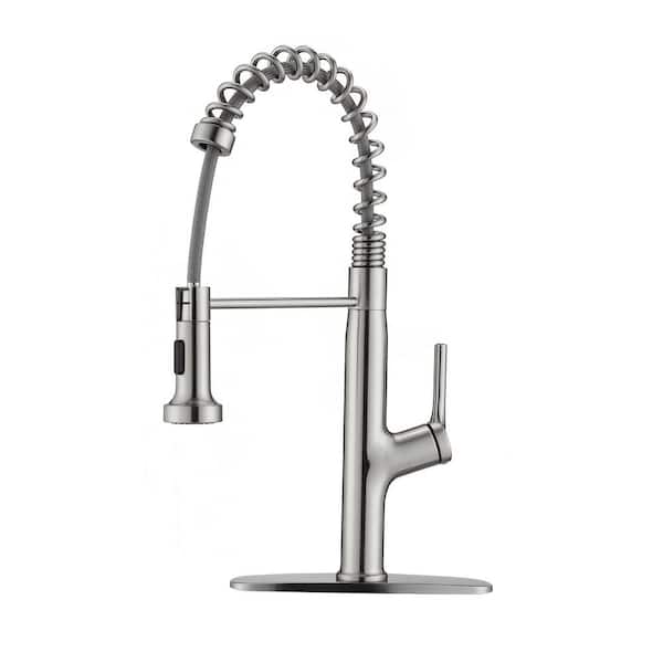 cadeninc Single Handle 3-Hole Pull Out Sprayer Deck Mount Kitchen Faucet in Brushed Nickel