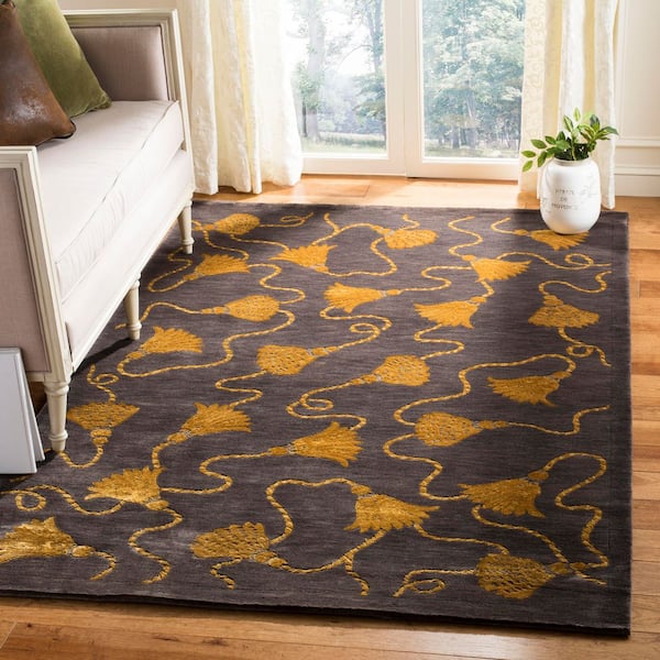 Tibetan 9 ft. x 12 ft. Plum/Gold Abstract Tassel Area Rug