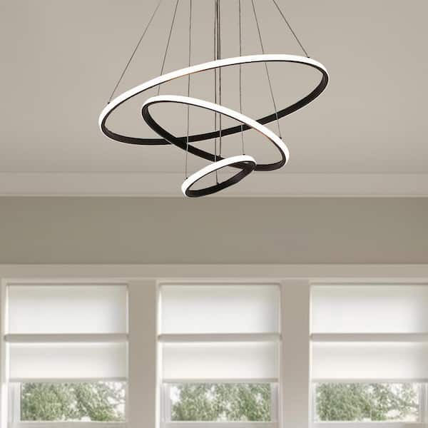 YANSUN 120-Watt Integrated LED Black Modern Island Light Hanging Pendant Light Chandelier for Kitchen Dining Room
