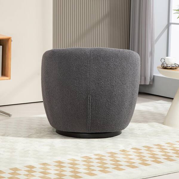 JUJABU Gray Teddy Fabric Swivel Armchair with Storage for Bedroom