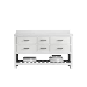 Parker 60 in. W x 22 in. D x 36 in. H Double Sink Bath Vanity in White with 2 in. White Quartz Top