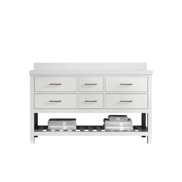 Willow Collections Parker 60 in. W x 22 in. D x 36 in. H Double Sink Bath Vanity in White with 2 in. White Quartz Top