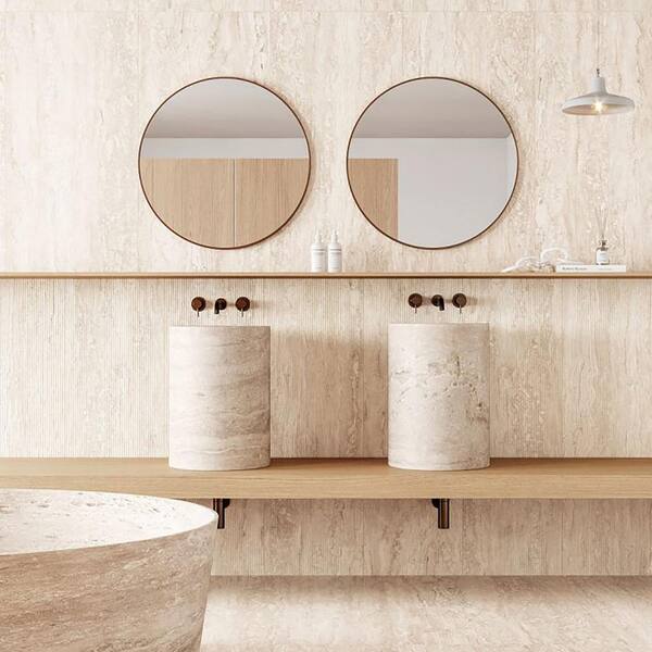 Spanish Marmol Travertine Look Porcelain 12 in. x 24 in. Floor and Wall Tile Case-Ivory(5-Piece, 10.76 sq. ft./Case)
