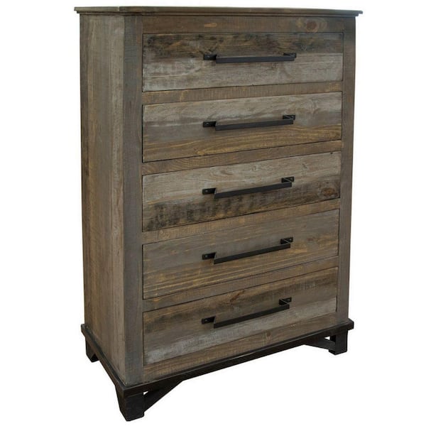 Benjara 36.5 in. Gray, Brown and Black Wooden Dresser Without Mirror